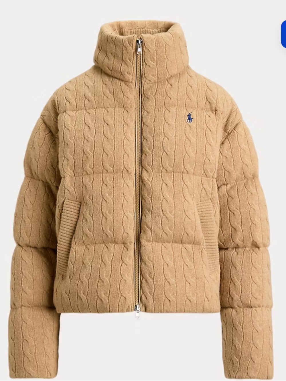 Ralph Lauren Camel Cable-Knit Quilted Puffer Jacket
